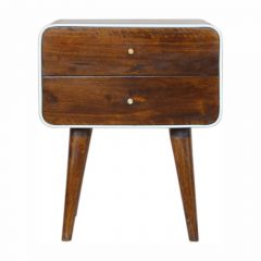 White Outline Curved Chestnut Bedside Table