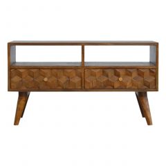Chestnut Cube Carved TV Unit